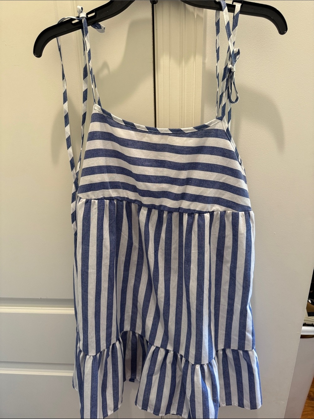 Blue and White Striped Tie-Shoulder Sundress